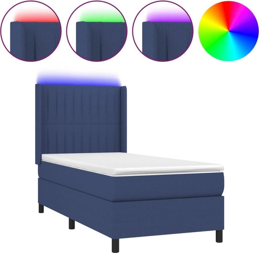 VidaXL Boxspring met matras en LED Blauw 80x200 cm Boxspring Led Bed Blauwdruk Bed Slaapcomfort Pocketed Veren Matras Adjustable Headboard Bedroom Furniture