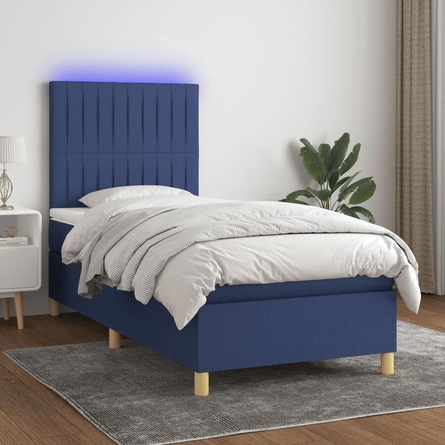 VidaXL Boxspring met matras en LED Blauw 80x200 cm Boxspring Slaapcomfort Led Lamp Boxspring Kopen Bed Kopen Bedroom Decor Modern Bed Blue Bed Tweepersoonsbed