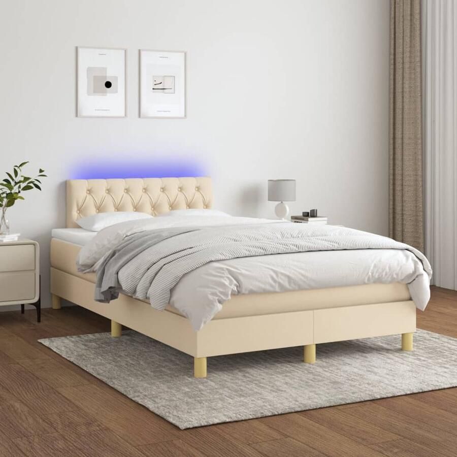 VidaXL Boxspring met matras en LED Crème 120x200 cm Boxspring Bed Frame Lederlook Hoofdbord Led Verlichting Pocketed Spring Mattress Adjustable Headboard Bedroom Furniture - Foto 2