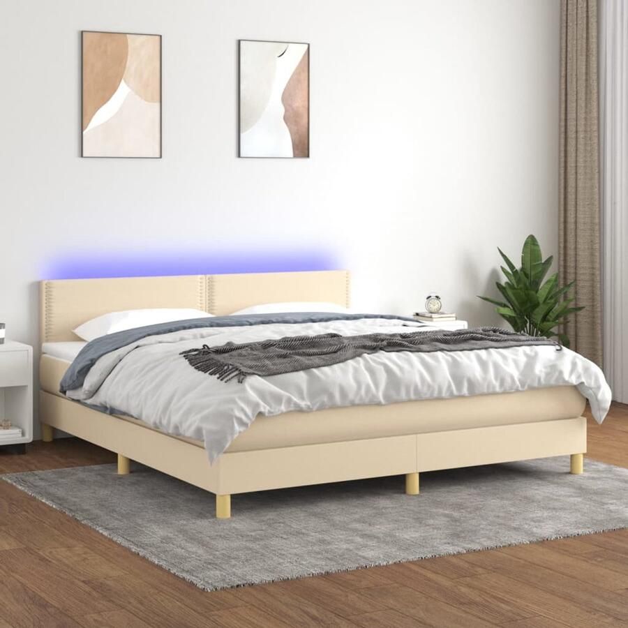 VidaXL Boxspring met matras en LED crème 160x200 cm Boxspring Led Boxspring Met Led Creme Boxspring Duurzame Boxspring Comfortabele Boxspring Slaapcomfort Bedroom Furniture - Foto 2