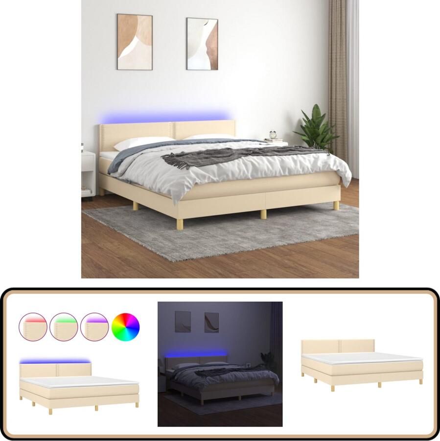 VidaXL Boxspring met matras en LED crème 160x200 cm Boxspring Led Boxspring Met Led Creme Boxspring Duurzame Boxspring Comfortabele Boxspring Slaapcomfort Bedroom Furniture