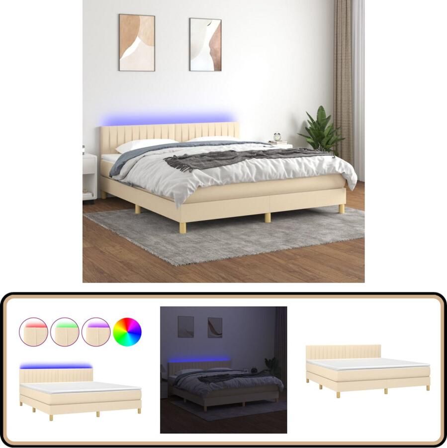 VidaXL Boxspring met matras en LED crèmekleurig 180x200 cm Boxspring Bed Led Bed Creme Bed Tweepersoons Bed Pocketveer Matras