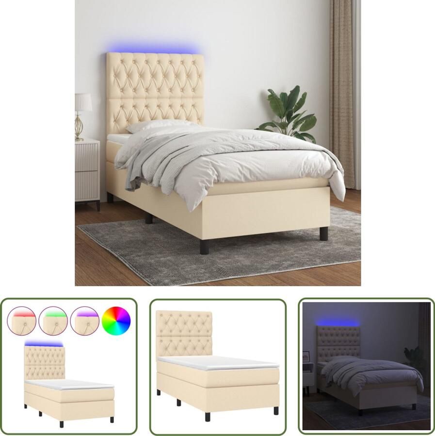VidaXL Boxspring met matras en LED crèmekleurig 80x200 cm Boxspring Led Bed Creme Bed Adjustable Headboard Pocketveer Matras Huidgevend Topmatras