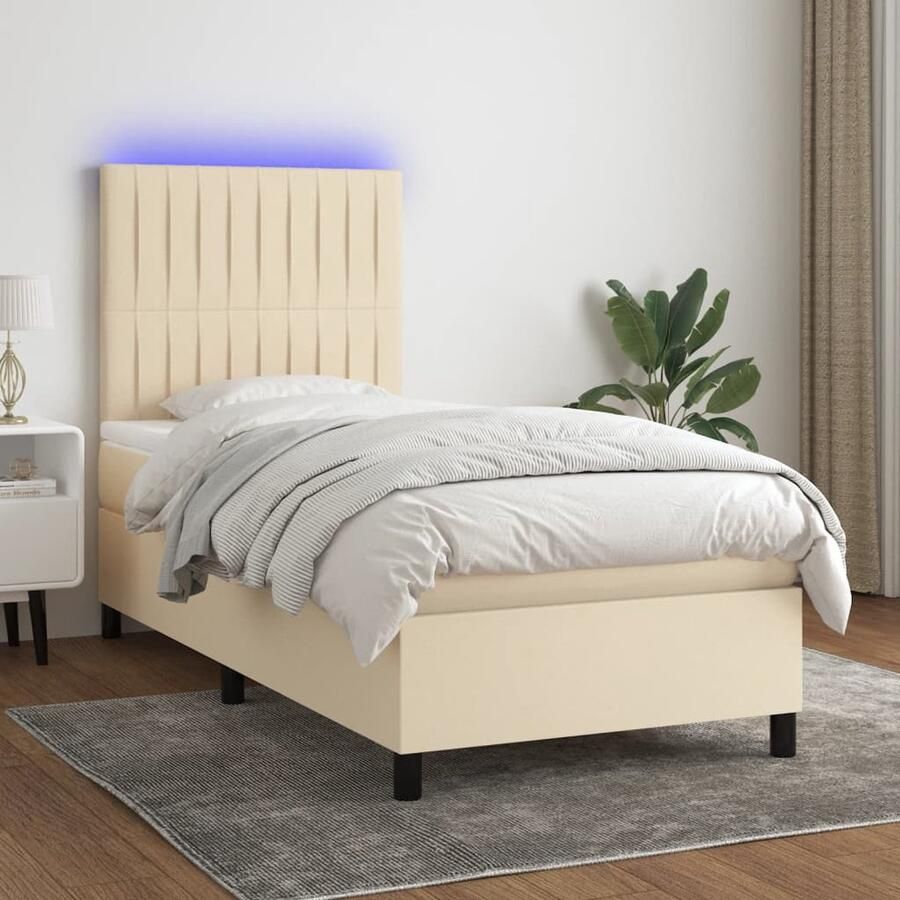 VidaXL Boxspring met matras en LED crèmekleurig Boxspring Bed Boxspring Frame Creme Boxspring Led Boxspring Adjustable Headboard Pocketed Spring Mattress Comfortable Bed Bedroom Furniture - Foto 2