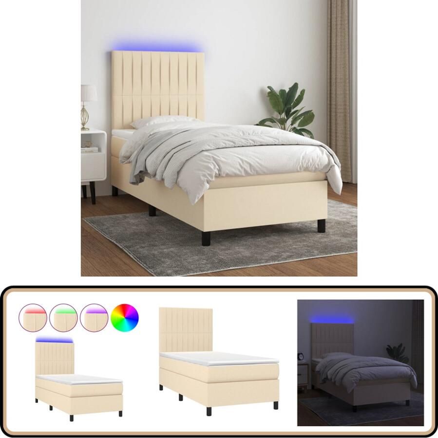 VidaXL Boxspring met matras en LED crèmekleurig Boxspring Bed Boxspring Frame Creme Boxspring Led Boxspring Adjustable Headboard Pocketed Spring Mattress Comfortable Bed Bedroom Furniture