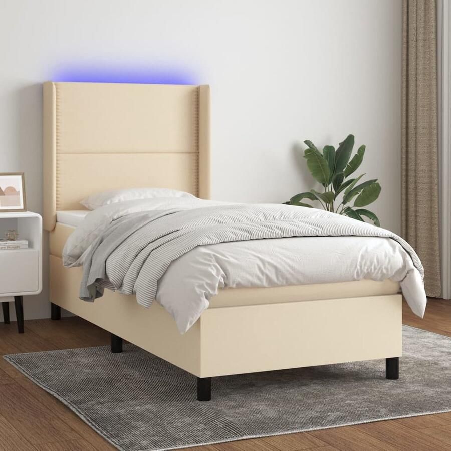 VidaXL Boxspring met LED en matras crème 80x200 cm Boxspring Led Lamp Creme Kleurtje Verstelbare Hoofdbord Pocketvering Matras Slaapcomfort Bedroom Decor - Foto 2