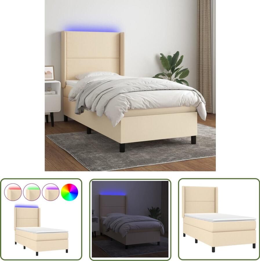 VidaXL Boxspring Met Matras en LED crèmekleurig Boxspring Led Boxspring Creme Boxspring Slaapcomfort Boxspring Frame Tweepersoons Boxspring Bedroom Furniture