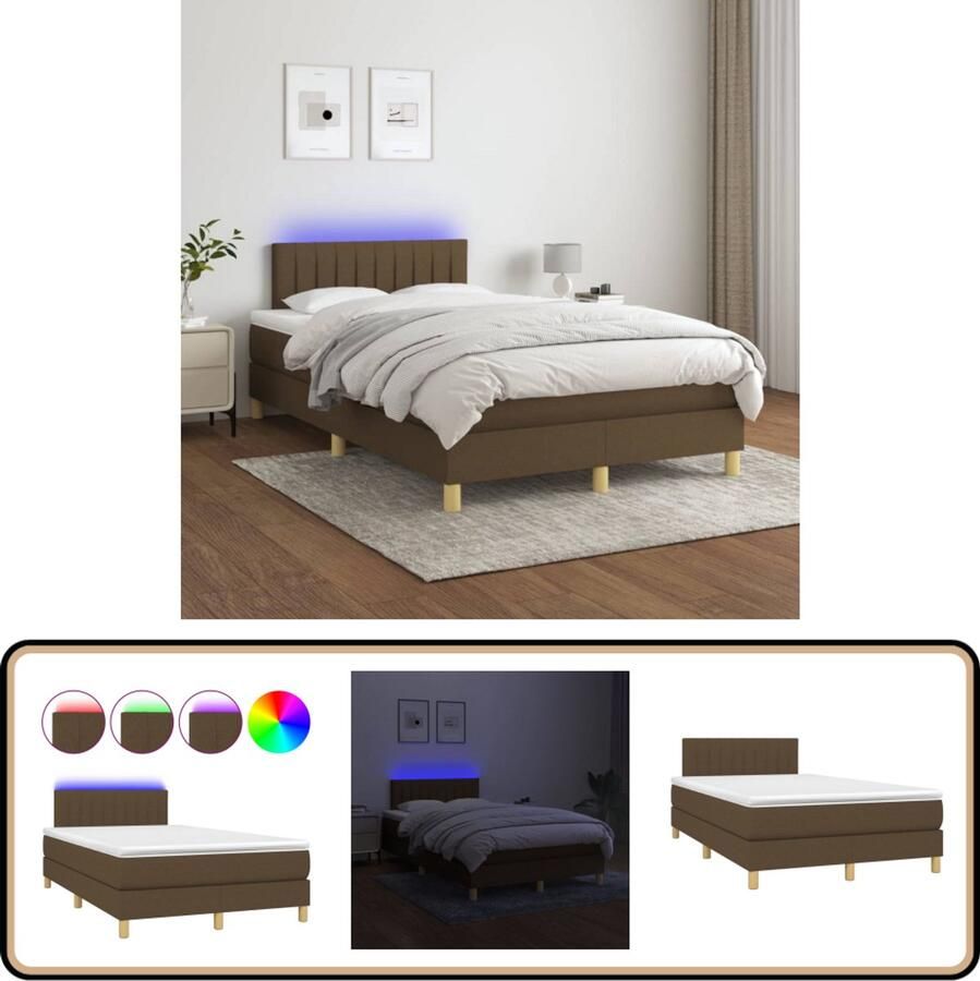 VidaXL Boxspring met matras en LED Donkerbruin 120x200 cm Boxspring Led Boxspring Met Led Bruine Boxspring Tweepersoons Boxspring