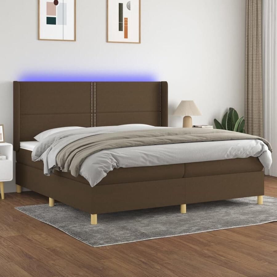 VidaXL Boxspring met matras en LED Donkerbruin 200x200 cm Boxspring Donkere Bruine Boxspring Verstelbare Boxspring Led Boxspring Met Usb Pocketed Veren Matras Lederlook Boxspring - Foto 2