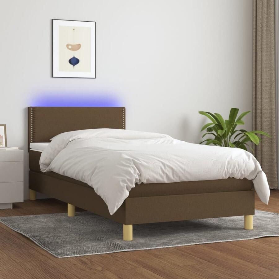 VidaXL Boxspring met LED Stof Donkerbruin 90x190 cm Boxspring Bed Donkere Bruine Boxspring Led Boxspring Pocketed Spring Mattress Hoofdbord Regolabele Hoogte - Foto 2