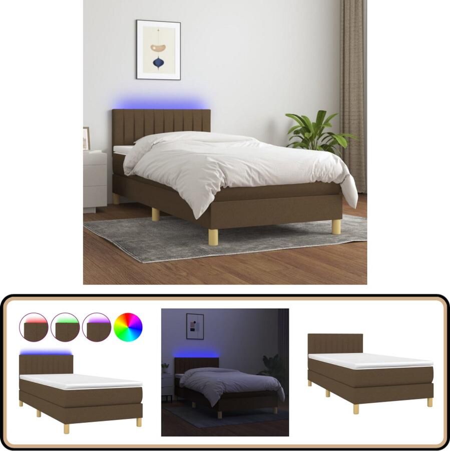 VidaXL Boxspring Met matras en LED Donkerbruin 80x200 cm Boxspring Donkere Bruine Boxspring Led Boxspring Pocketed Veren Matras Boxspring Met Led