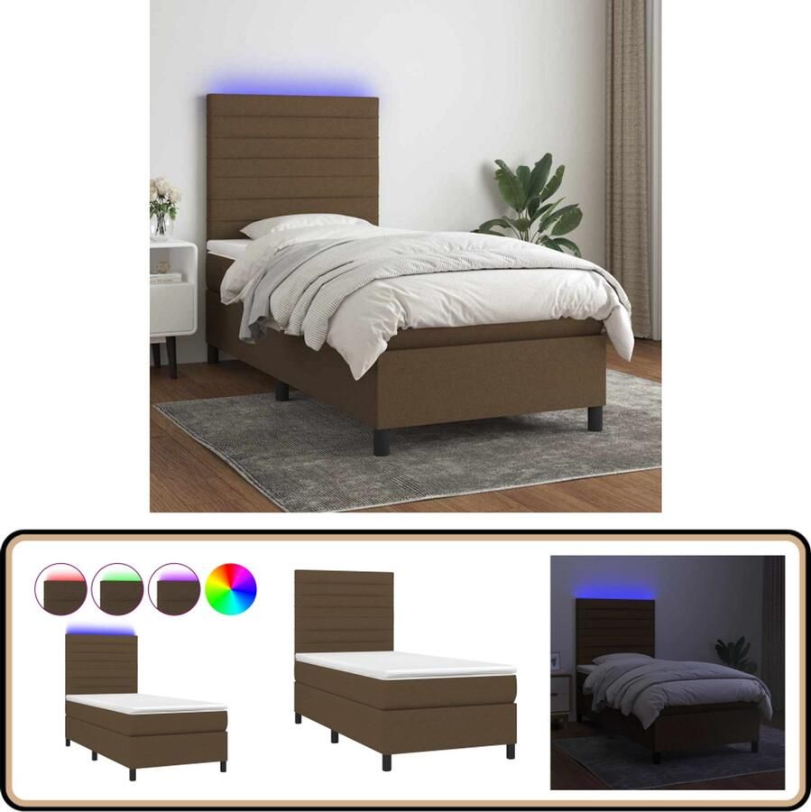 VidaXL Boxspring met matras en LED Donkerbruin 80x200 cm Boxspring Slaapcomfort Led Lamp Adjustable Headboard Pocketed Spring Mattress