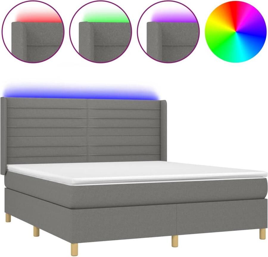 VidaXL Boxspring met matras en LED Donkergrijs 160x200 cm Boxspring Boxsprings Tweepersoonsbed Grijs Bed Led Bed Pocketed Spring Mattress Lederlook - Foto 2