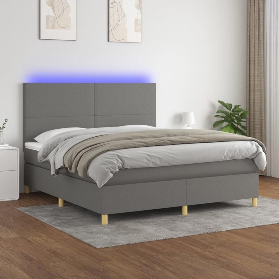 VidaXL Boxspring met matras en LED Donkergrijs 180x200 cm Boxspring Donkere Kleuren Led Lampen Pocketed Veren Slaapcomfort Slaapkamers - Foto 2