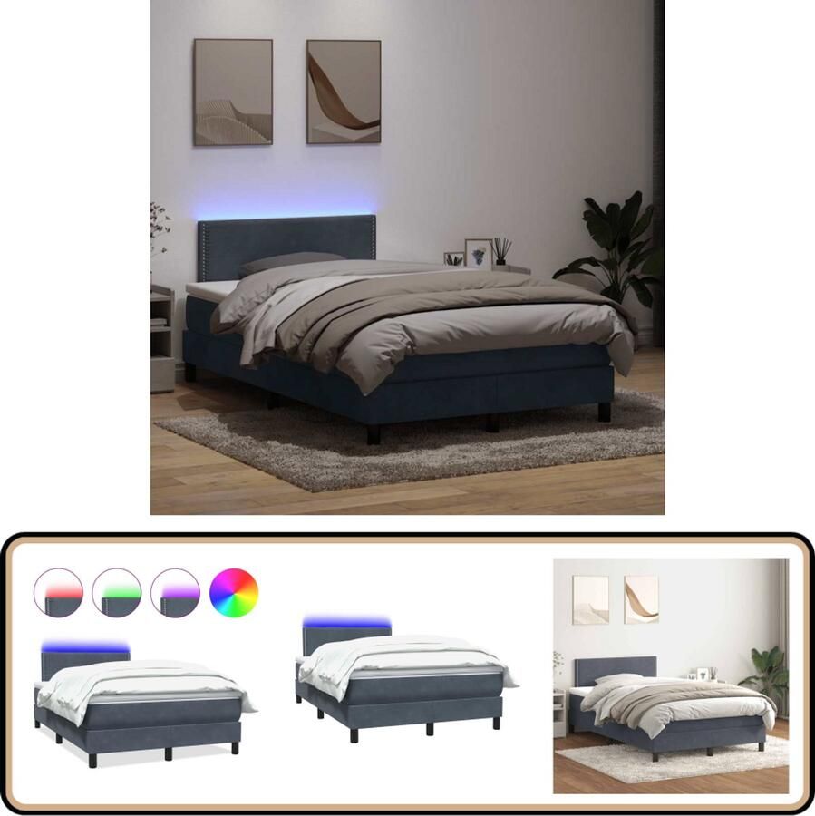VidaXL Boxspring met matras en LED donkergrijs Boxspring Boxspringbed Tweepersoonsbed Donkere Kleuren Luxe Bed