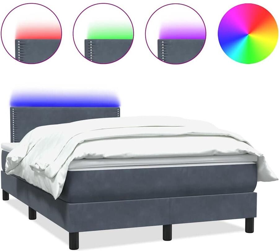 VidaXL Boxspring met matras en LED donkergrijs Boxspring Boxspringbed Tweepersoonsbed Donkere Kleuren Luxe Bed - Foto 2