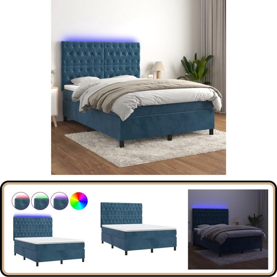 VidaXL Boxspring Met matras en LED Fluweel 140x190 cm Boxspring Donkere Kleuren Fluweel Led Verlichting Pocketvering Matras Hoofdbord Bedroom Furniture