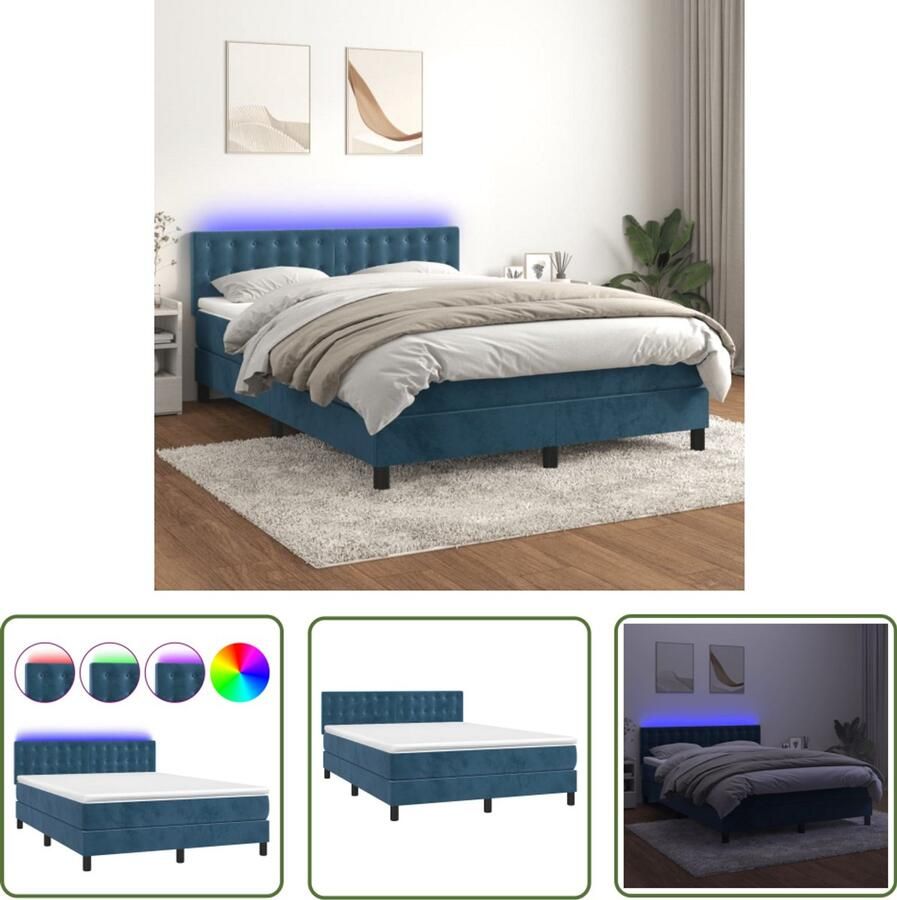 VidaXL Boxspring met matras en LED Fluweel 140x190 cm Boxspring Led Bed Velvet Bed Elektrisch Verstelbaar Bed Tweepersoons Bed King Size Bed Blauw Bed Bedroom Furniture