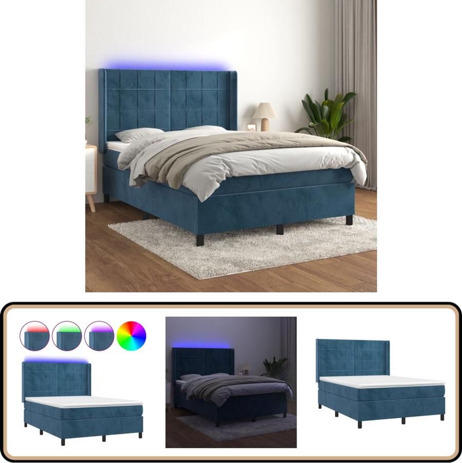 VidaXL Boxspring met matras en LED Fluweel 140x200 cm Boxspring Fluweel Bed Led Bed Boxspring Kopen Tweepersoons Bed Donkere Kleuren Slaapcomfort