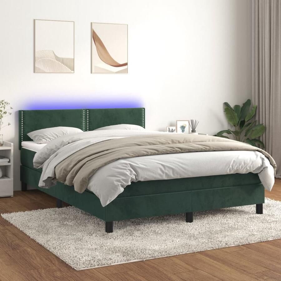 VidaXL Boxspring met matras en LED Fluweel 140x200 cm Boxspring Fluweel Bed Verstelbare Hoofdbord Led Lampen Pocketveer Matras Luxe Bed - Foto 2