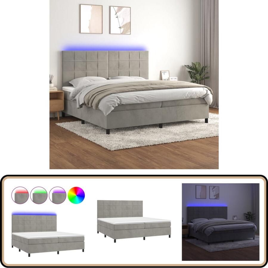 VidaXL Boxspring met Matras en LED Fluweel 200x200 cm Boxspring Bed Fluweel Bed Led Bed Pocketed Spring Mattress Adjustable Headboard
