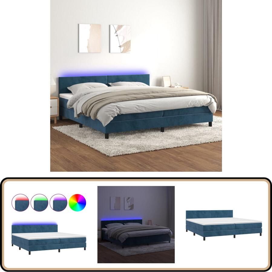 VidaXL Boxspring met matras en LED Fluweel 200x200 cm Boxspring Velvet Boxspring Blauw Boxspring Adjustable Headboard Led Lampen