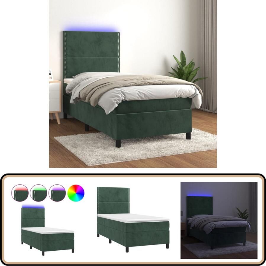 VidaXL Boxspring met matras en LED Fluweel 80x200 cm Boxspring Fluweel Bed Led Bed Donkere Kleuren Tweepersoons Bed King Size Bed Boxspring Kopen