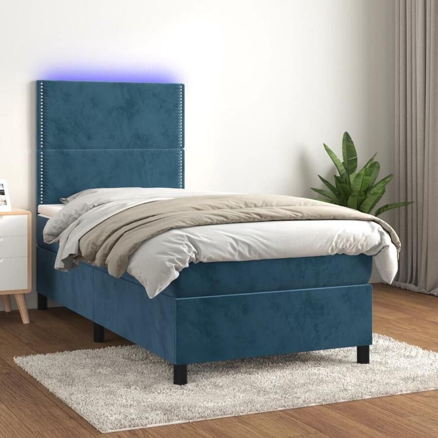VidaXL Boxspring met matras en LED Fluweel 90x190 cm Boxspring Velvet Bed Dark Blue Bed Led Bed Frame Slaapcomfort Slaapkamerstijl King Size Bed Tweepersoonsbed - Foto 2