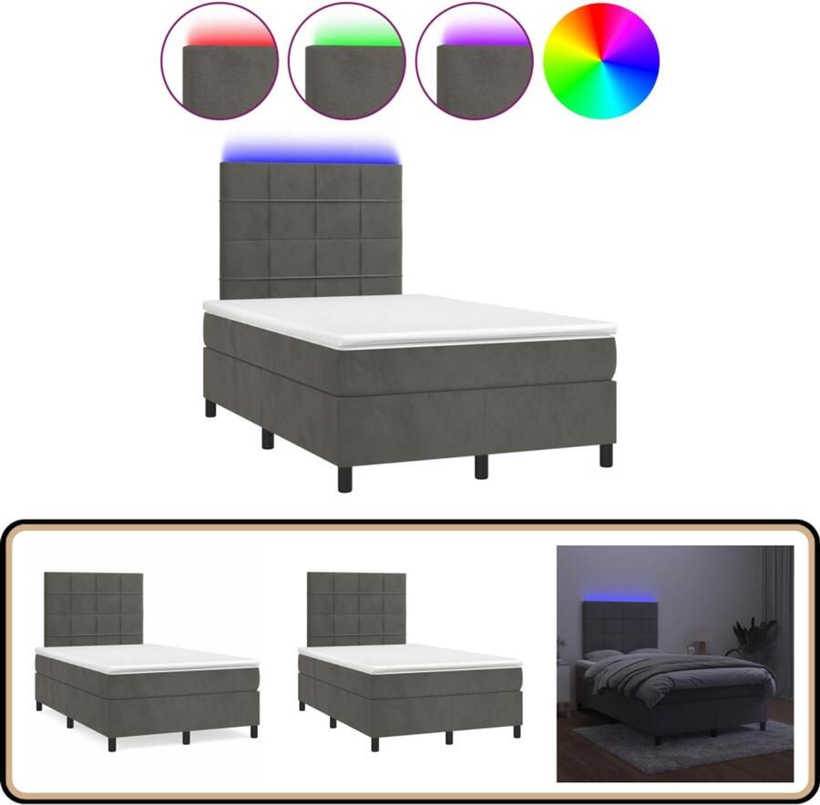 VidaXL Boxspring met matras en LED fluweel donkergrijs 120x190 cm
