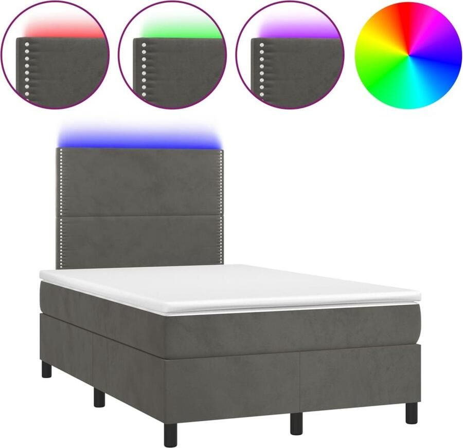 Vida XL Boxspring met matras en LED fluweel donkergrijs 120x200 cm SKU: V3136054 - Foto 2