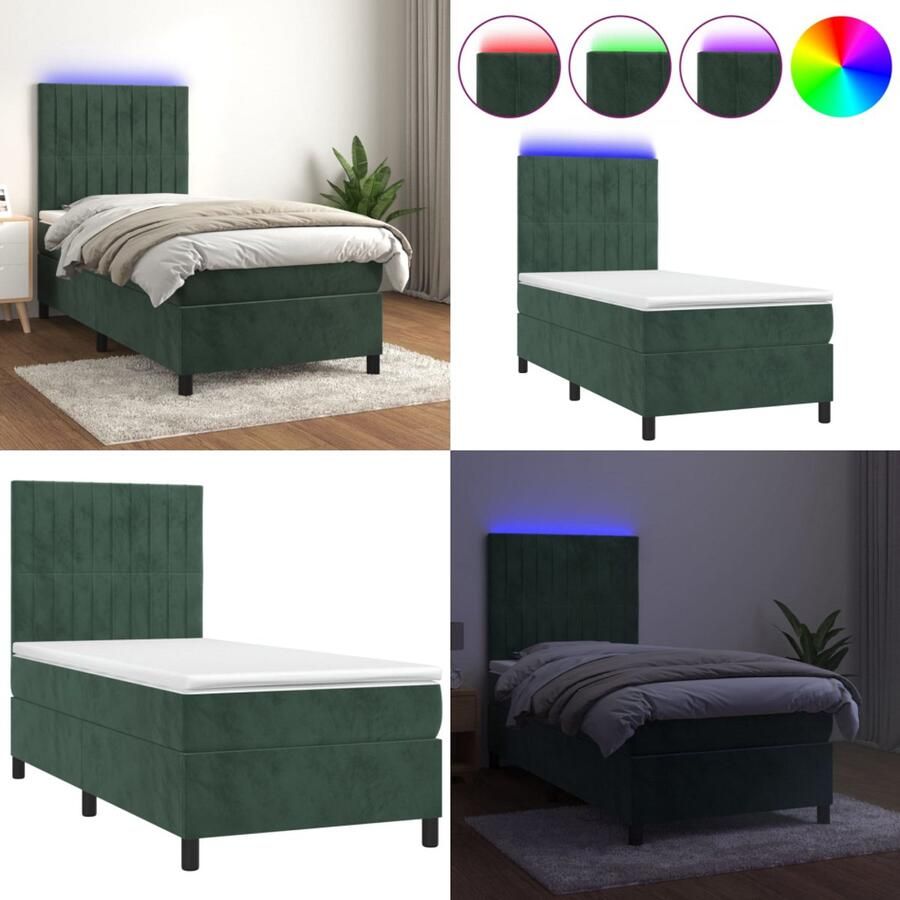 VidaXL Boxspring met matras en LED fluweel donkergroen 80x200 cm Boxspring Boxsprings Bed Slaapmeubel