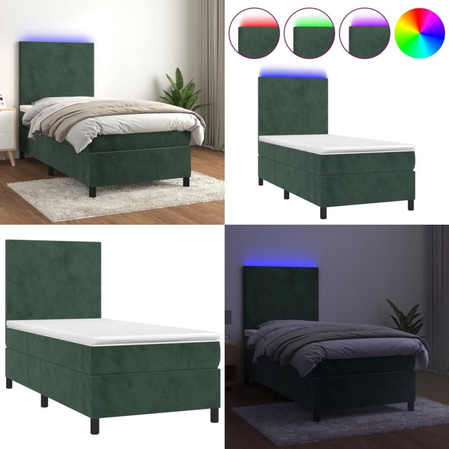 VidaXL Boxspring met matras en LED fluweel donkergroen 80x200 cm Boxspring Boxsprings Bed Slaapmeubel