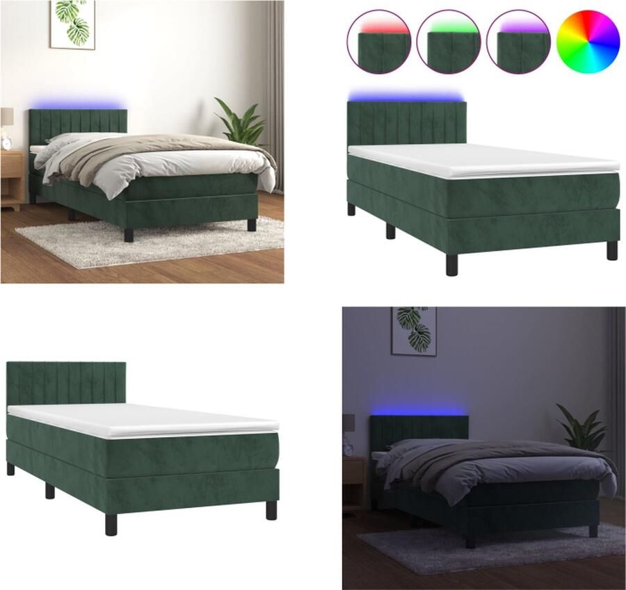 VidaXL Boxspring met matras en LED fluweel donkergroen 80x200 cm Boxspring Boxsprings Bed Slaapmeubel - Foto 2