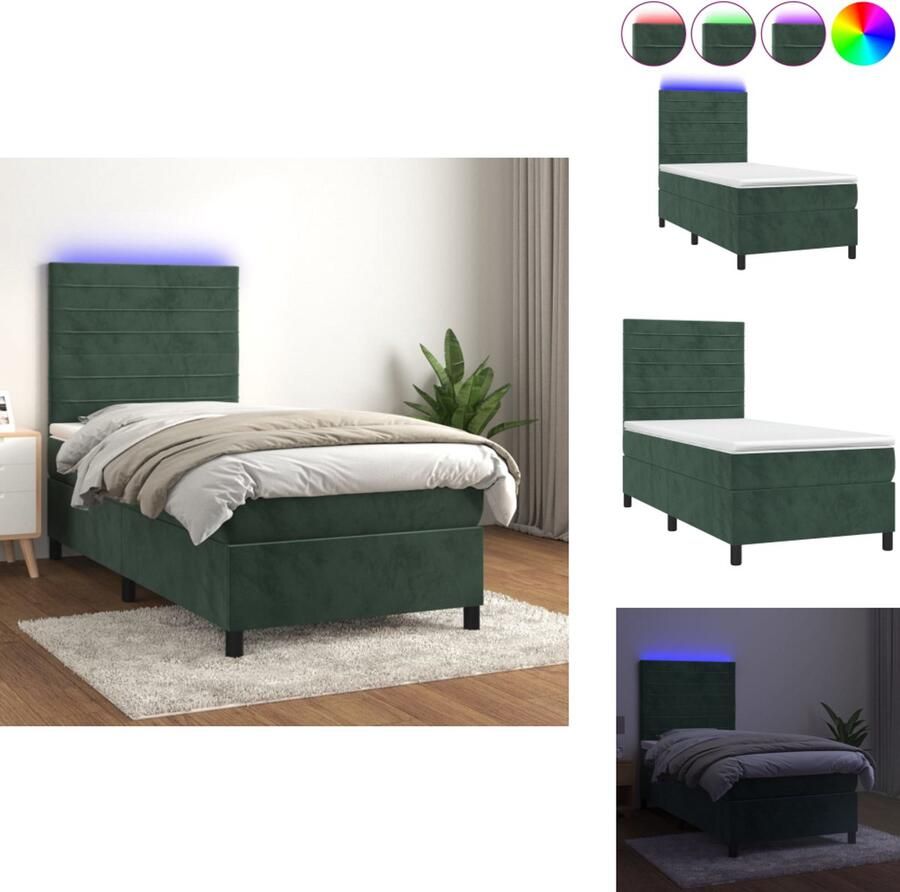 VidaXL -Boxspring-met-matras-en-LED-fluweel-donkergroen-80x200-cm - Foto 2
