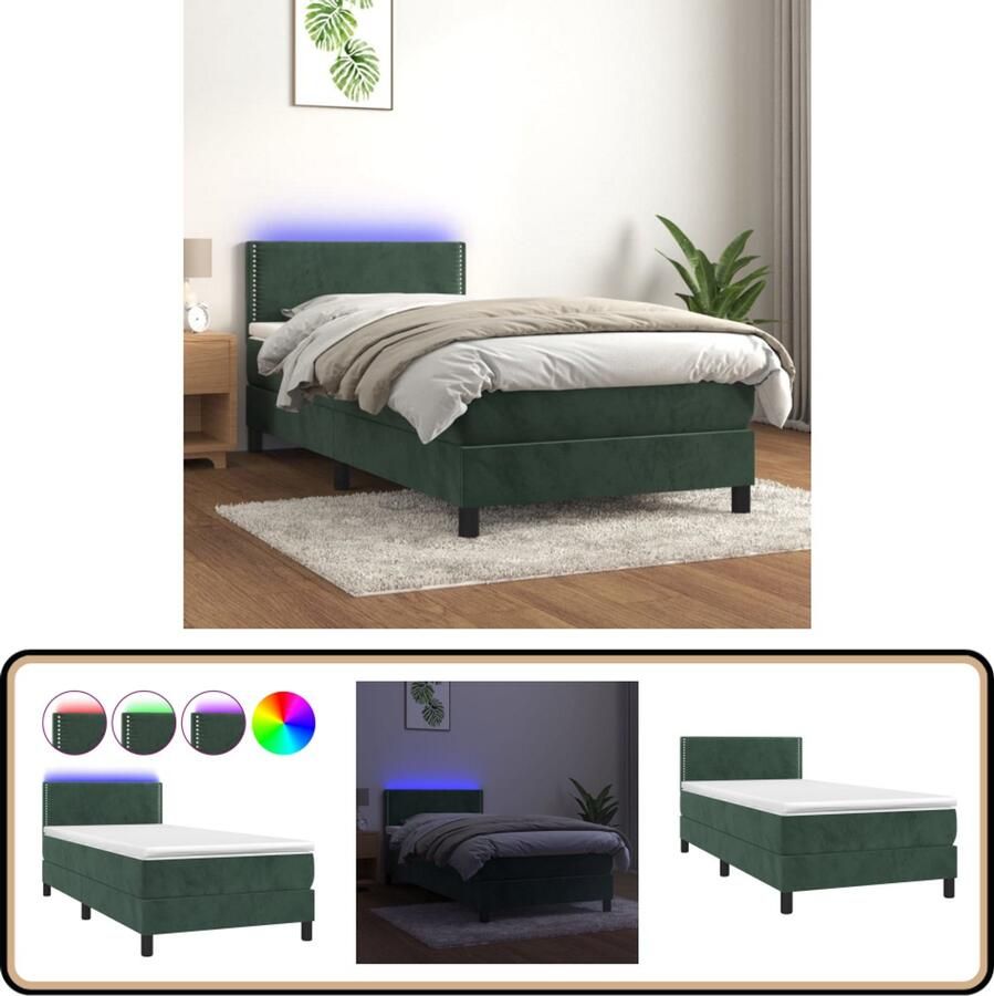 VidaXL Boxspring met matras en LED Fluweel Groen Boxspring Donkere Kleuren Velvet Led Lampen Slaapcomfort