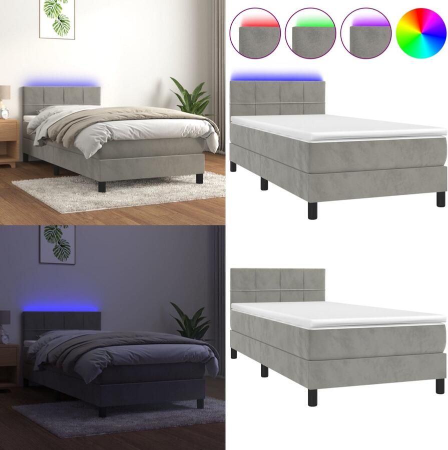 VidaXL Boxspring met matras en LED fluweel lichtgrijs 80x200 cm Boxspring Boxsprings Bed Slaapmeubel - Foto 2