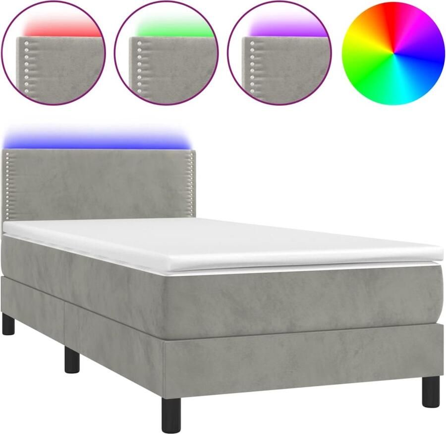 VidaXL -Boxspring-met-matras-en-LED-fluweel-lichtgrijs-90x200-cm - Foto 2