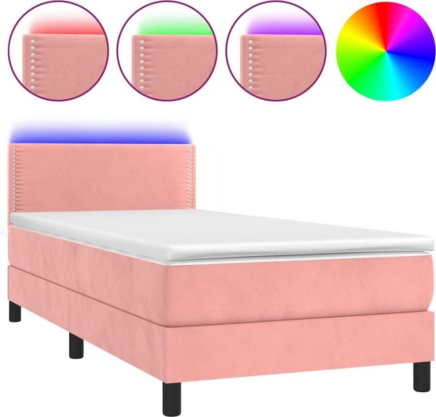 VidaXL -Boxspring-met-matras-en-LED-fluweel-roze-100x200-cm - Foto 5