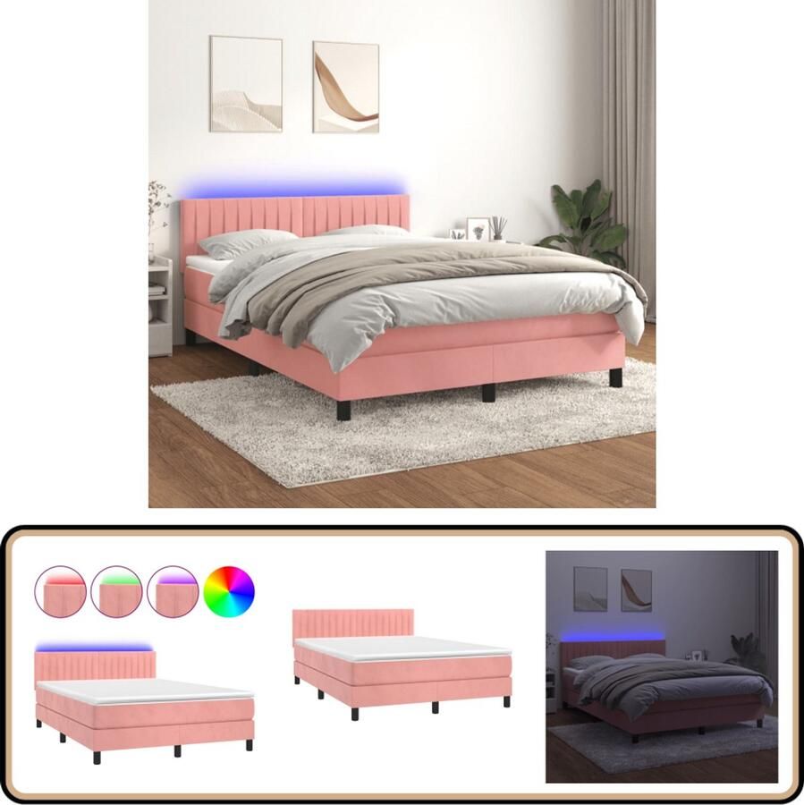 VidaXL Boxspring Met Matras & LED Fluweel Roze Boxspring Fluweel Bed Rozerood Bed Led Bed Slaapcomfort King Size Bed Master Bedroom