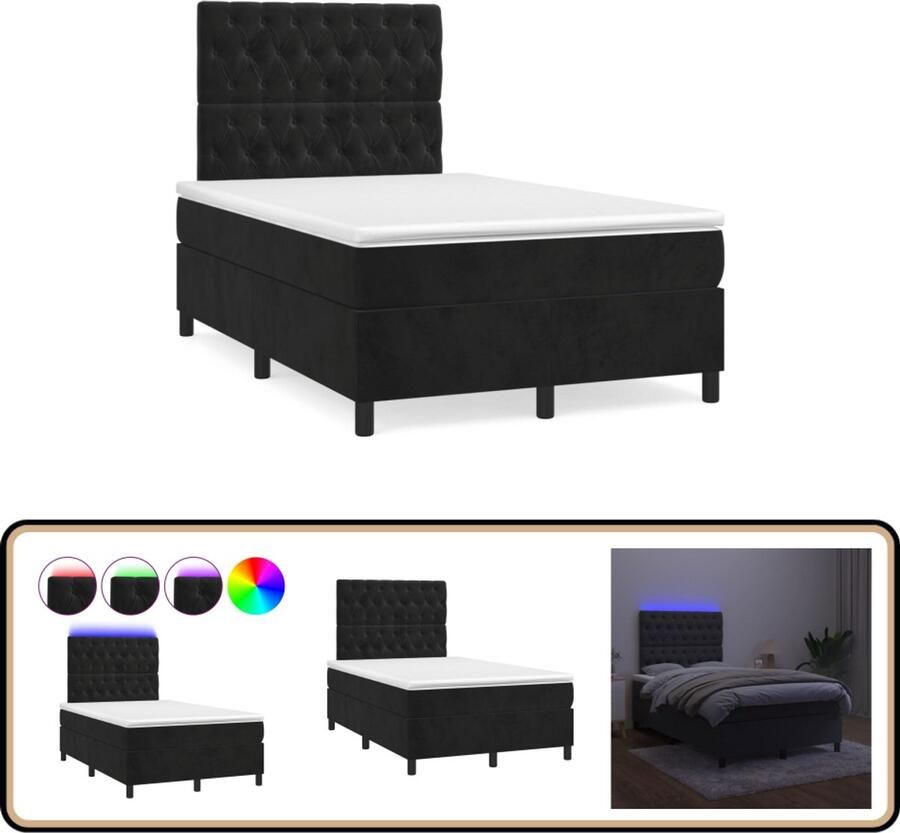 VidaXL Boxspring met matras en LED fluweel zwart 120x190 cm