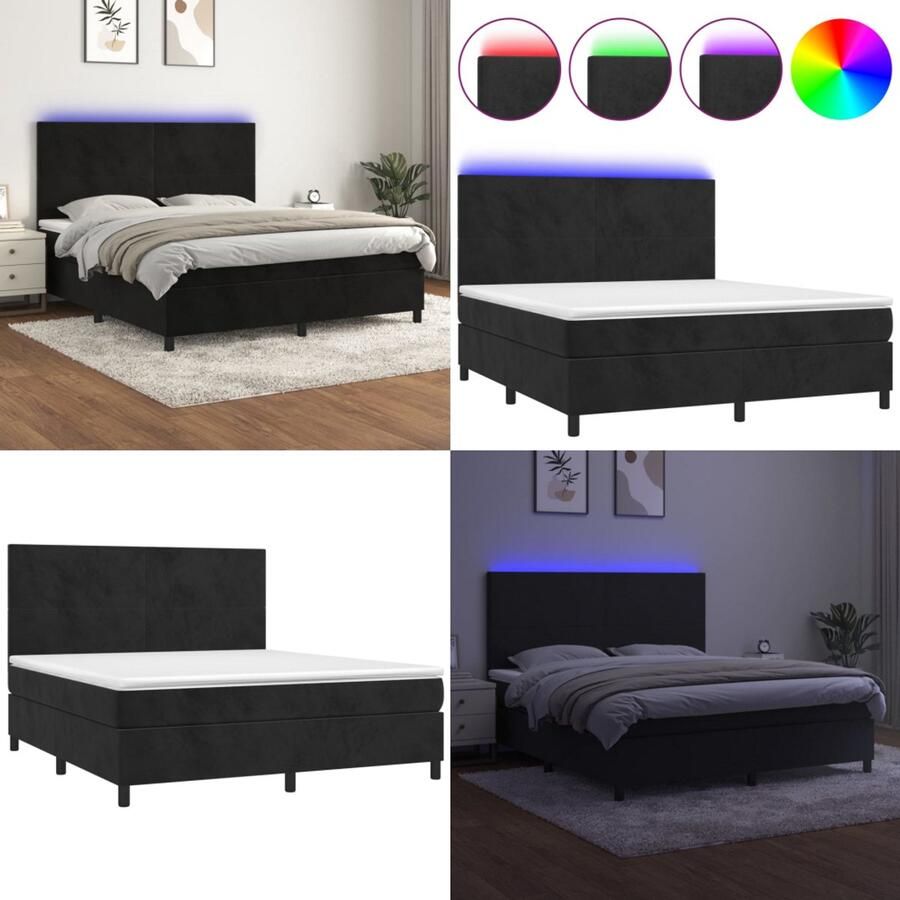 VidaXL Boxspring met matras en LED fluweel zwart 180x200 cm Boxspring Boxsprings Bed Slaapmeubel