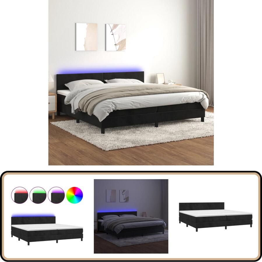 VidaXL Boxspring met matras en LED Fluweel Zwart 200x200 cm Boxspring Velvet Bed Zwarte Boxspring Led Bed Elektrisch Verstelbare Hoofdbord