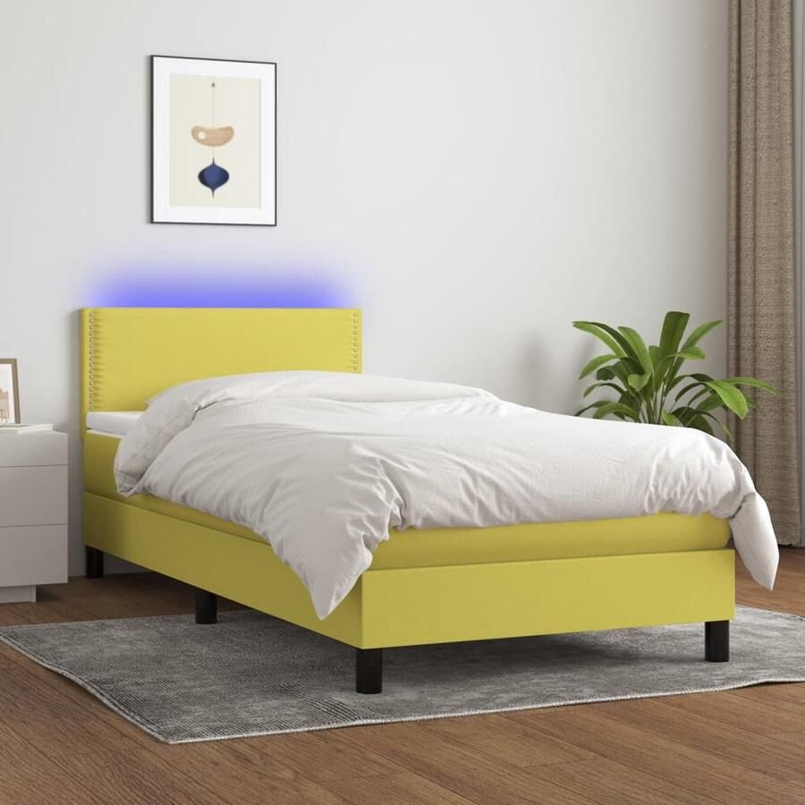 VidaXL Boxspring met matras en LED Groen 100x200 cm Boxspring Verstelbare Boxspring Led Boxspring Groene Boxspring Tweepersoons Bed Pocketveer Matras Slaapcomfort Boxspring Frame Bedroom Furniture Design Bed Luxe Bed - Foto 3