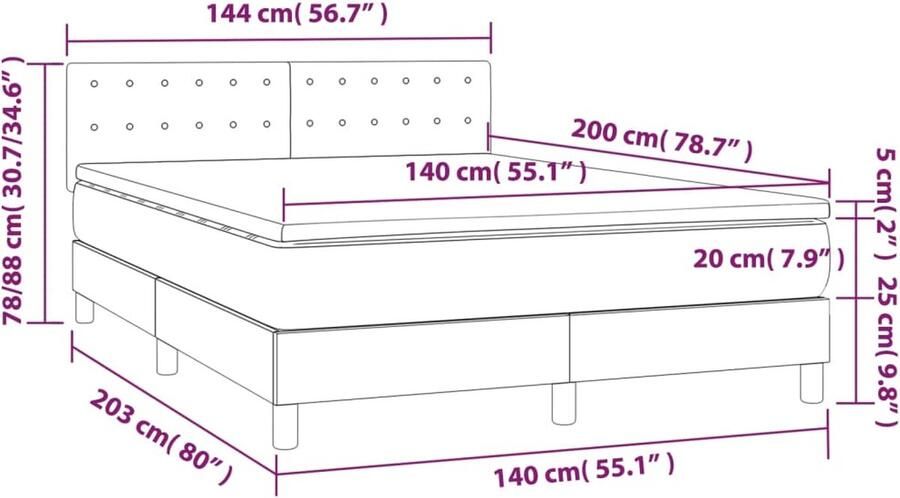 VidaXL -Boxspring-met-matras-en-LED-kunstleer-cappuccinokleur-140x200cm - Foto 2