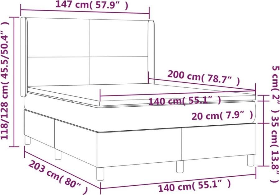 VidaXL -Boxspring-met-matras-en-LED-kunstleer-cappuccinokleur-140x200cm - Foto 5