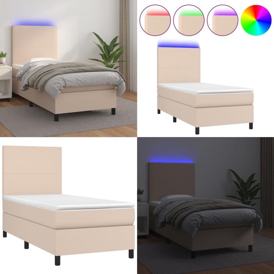 VidaXL -Boxspring-met-matras-en-LED-kunstleer-cappuccinokleur-80x200-cm - Foto 2