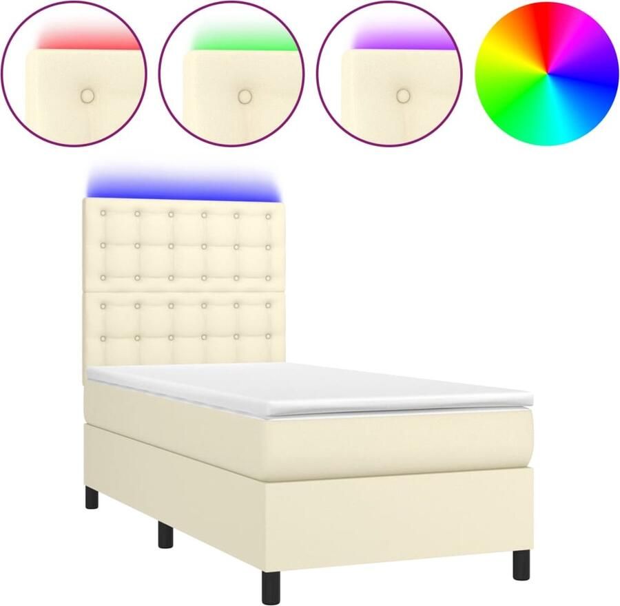 VidaXL Boxspring met matras en LED kunstleer crèmekleurig 90x190 cm - Foto 5