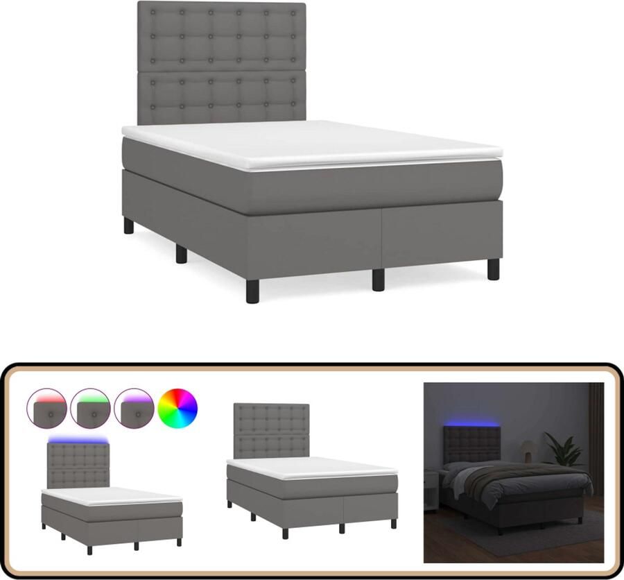 VidaXL Boxspring met matras en LED kunstleer grijs 120x190 cm