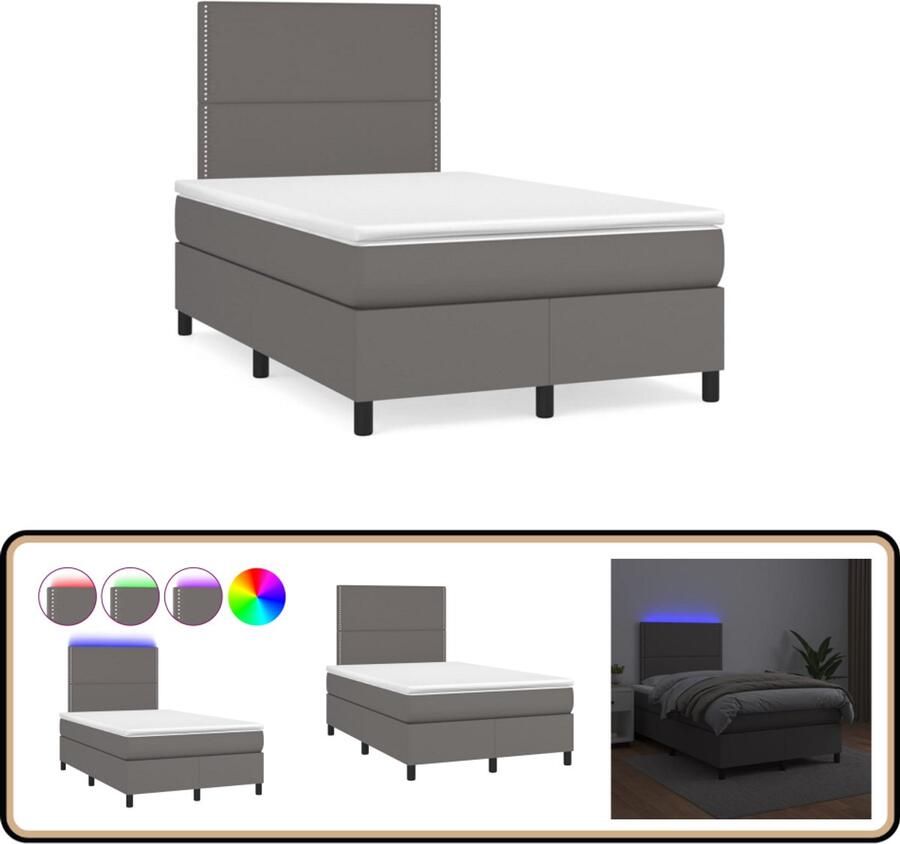 VidaXL Boxspring met matras en LED kunstleer grijs 120x190 cm