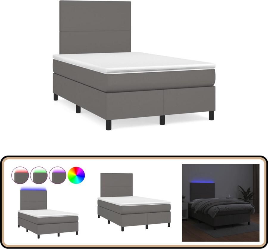 VidaXL Boxspring met matras en LED kunstleer grijs 120x190 cm